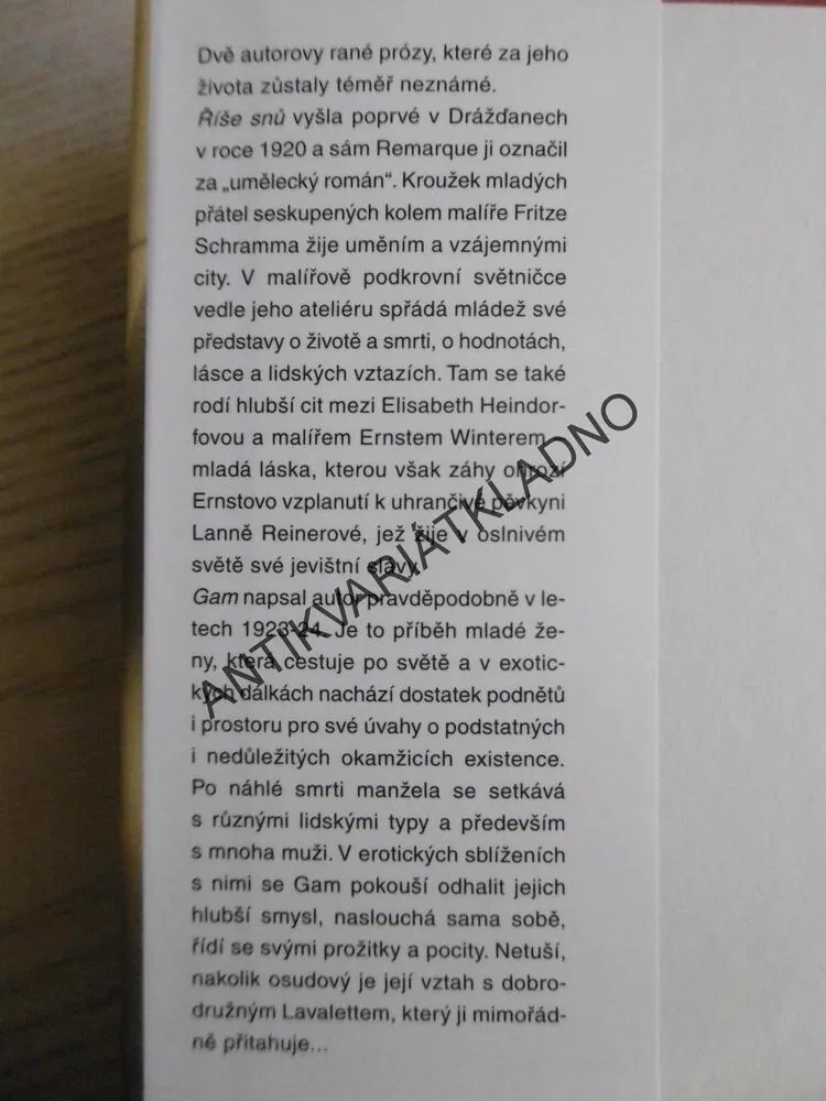 ŘÍŠE SNŮ GAM, ERICH MARIA REMARQUE, **an