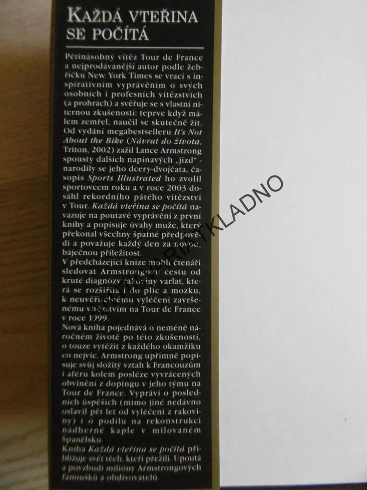 KAŽDÁ VTEŘINA SE POČÍTÁ, LANCE ARMSTRONG, SALLY JENKINSOVÁ, **an