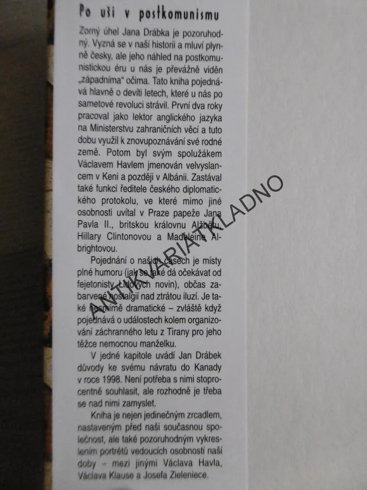 PO UŠI V POSTKOMUNISMU, JAN DRÁBEK, **an