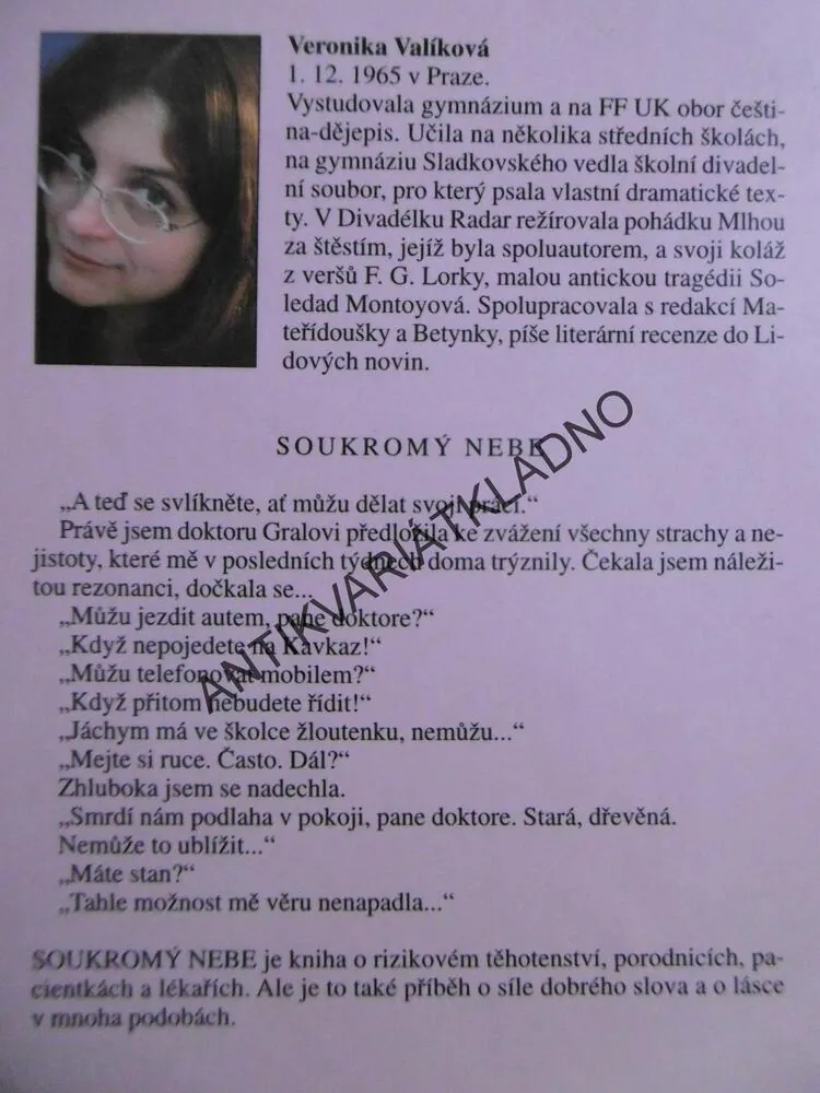 SOUKROMÝ NEBE, VERONIKA VALÍKOVÁ, AUTOGRAM, **an