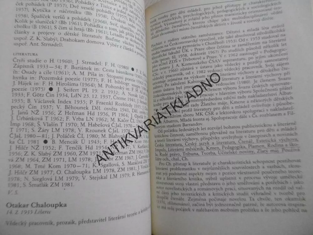 ČEŠTÍ SPISOVATELÉ LITERATURY PRO DĚTI A MLÁDĚŽ, OTAKAR CHALOUPKA A KOLEKTIV