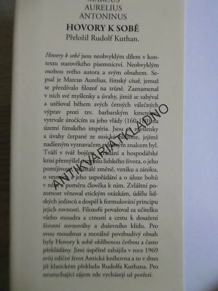 HOVORY K SOBĚ, MARCUS AURELIUS ANTONINUS, **an