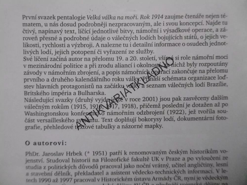 VELKÁ VÁLKA NA MOŘI, 1. DÍL, ROK 1914, JAROSLAV HRBEK, **an