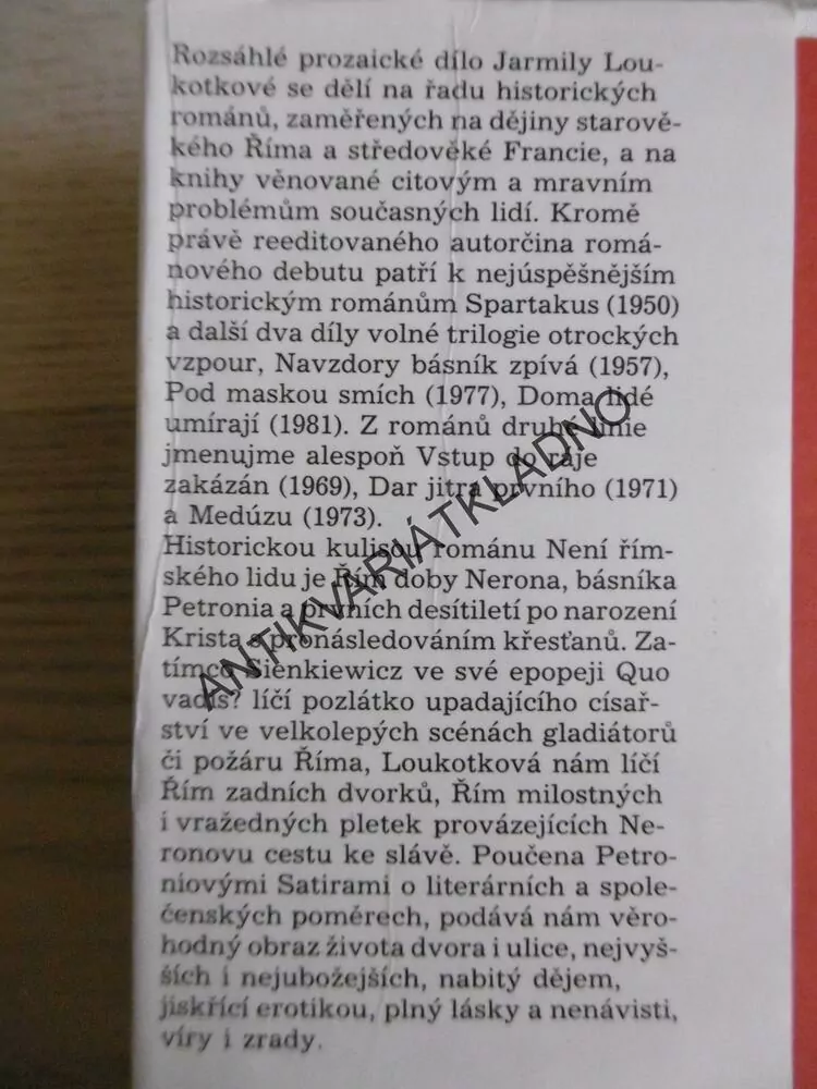 NENÍ ŘÍMSKÉHO LIDU, JARMILA LOUKOTKOVÁ, **an