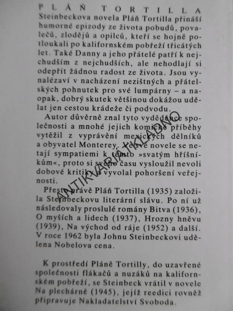 PLÁŇ TORTILLA, JOHN STEINBECK, **an