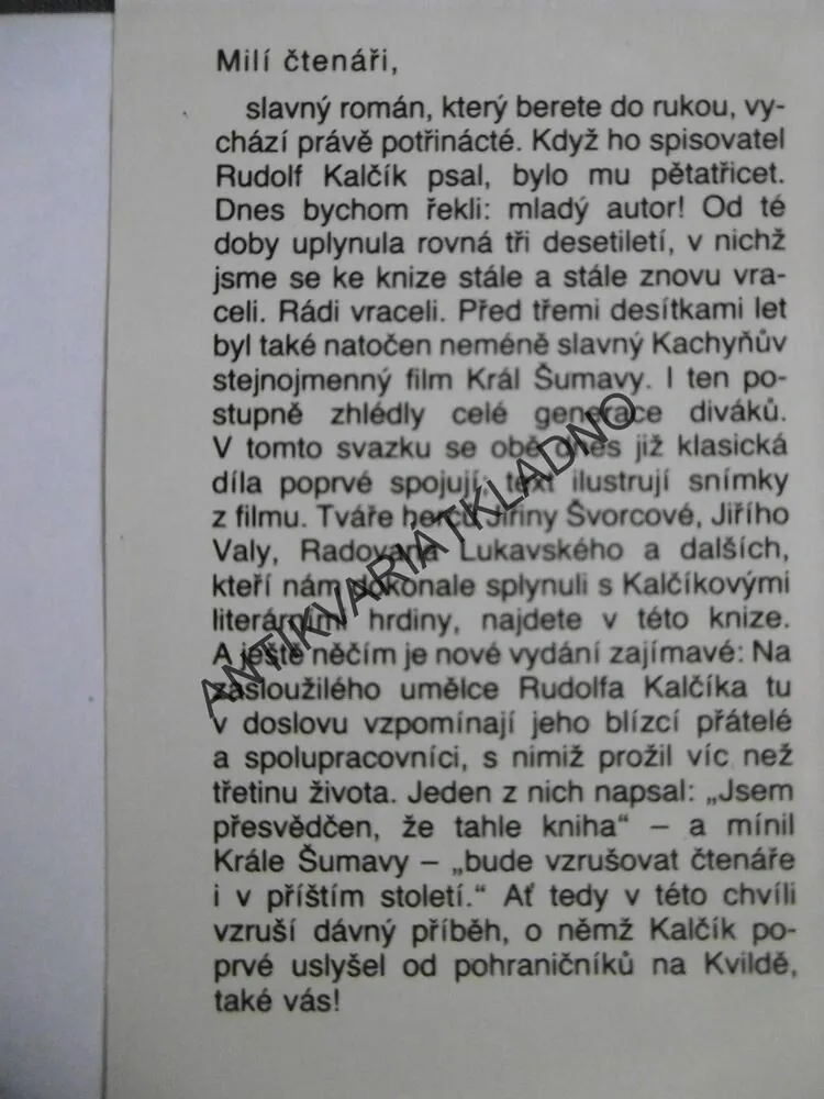 KRÁL ŠUMAVY, RUDOLF KALČÍK, **an