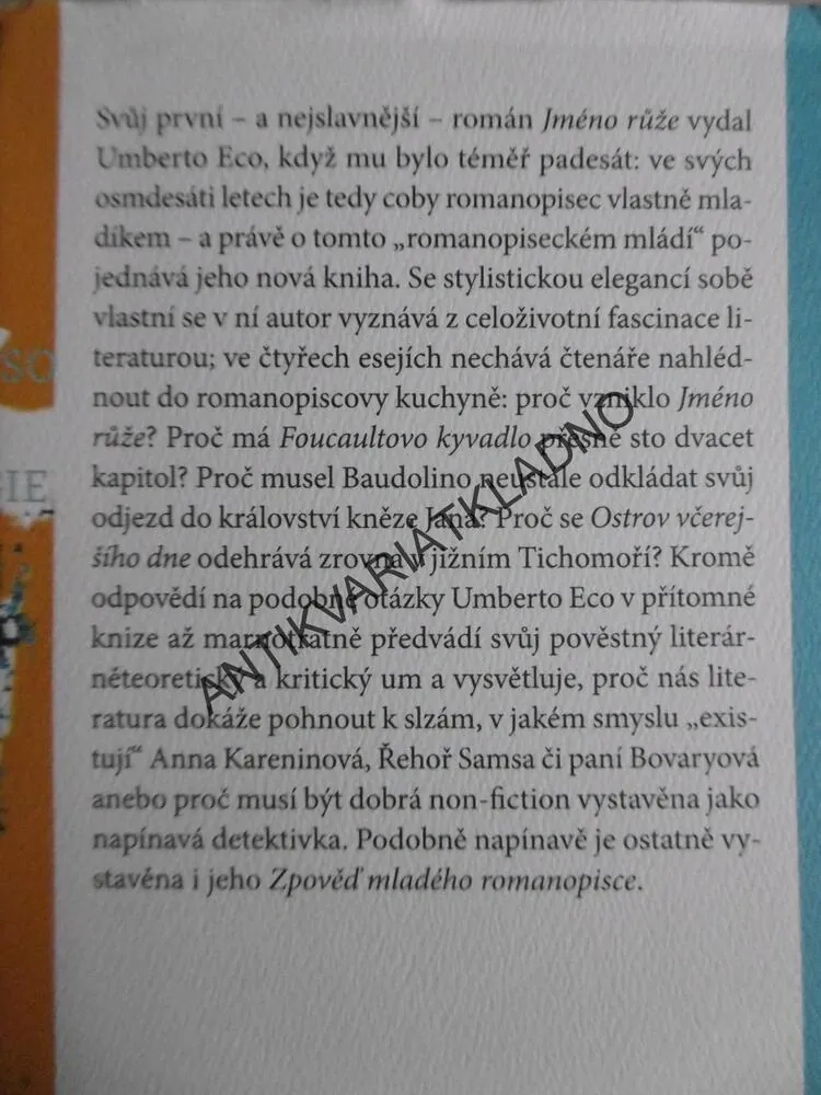 ZPOVĚĎ MLADÉHO ROMANOPISCE, UMBERTO ECO