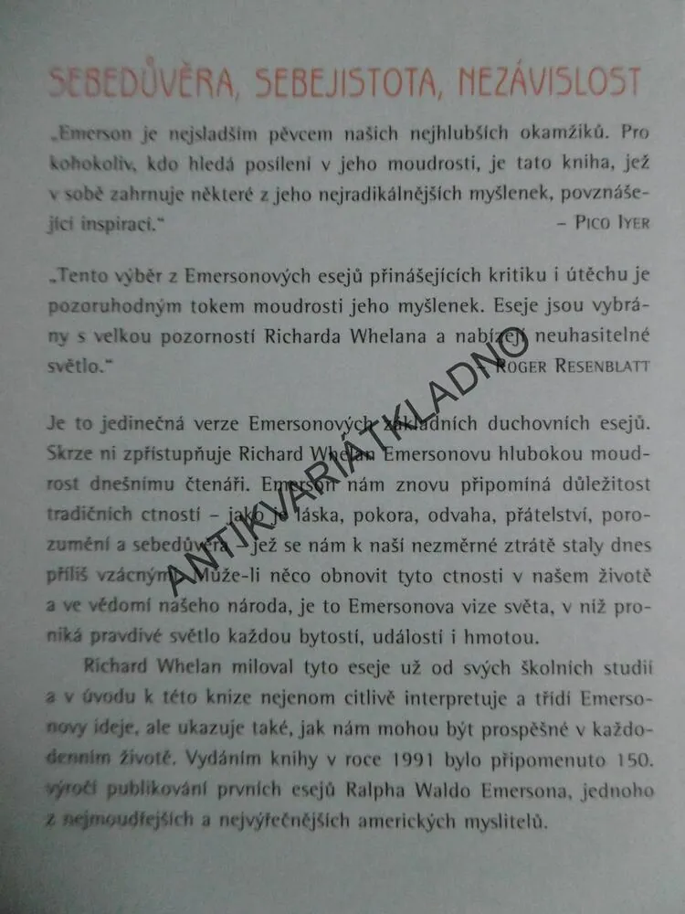SEBEDŮVĚRA, SEBEJISTOTA, NEZÁVISLOST,EMERSON