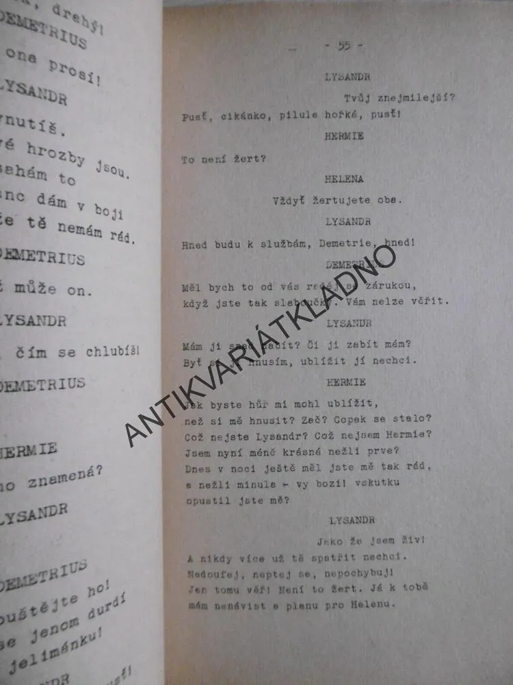 SEN NOCI SVATOJÁNSKÉ, DIVADLO KOMEDIE O 4 DĚJSTVÍCH, SCÉNÁŘ, 1953, **an