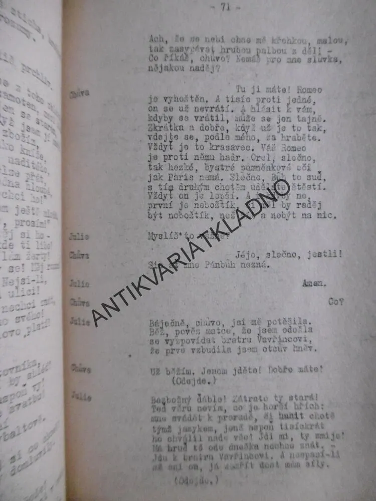 ROMEO A JULIE, DIVADLO KOMEDIE O 4 DĚJSTVÍCH, SCÉNÁŘ, 1954, **an
