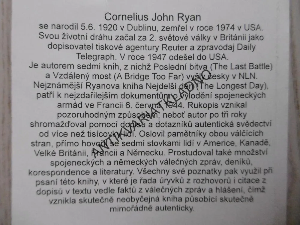 NEJDELŠÍ DEN, CORNELIUS JOHN RYAN, **an