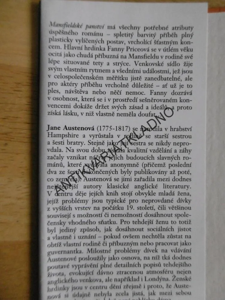 MANSFIELDSKÉ PANSTVÍ, JANE AUSTENOVÁ