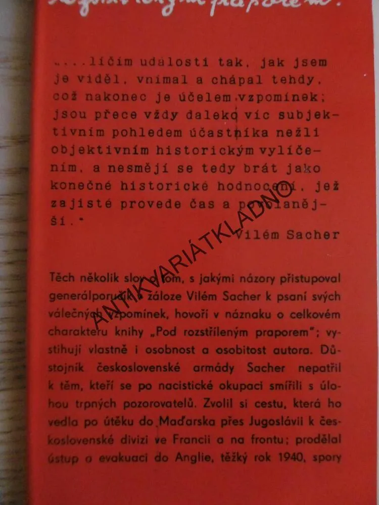 POD ROZSTŘÍLENÝM PRAPOREM, PAMĚTI, VILÉM SACHER, **an