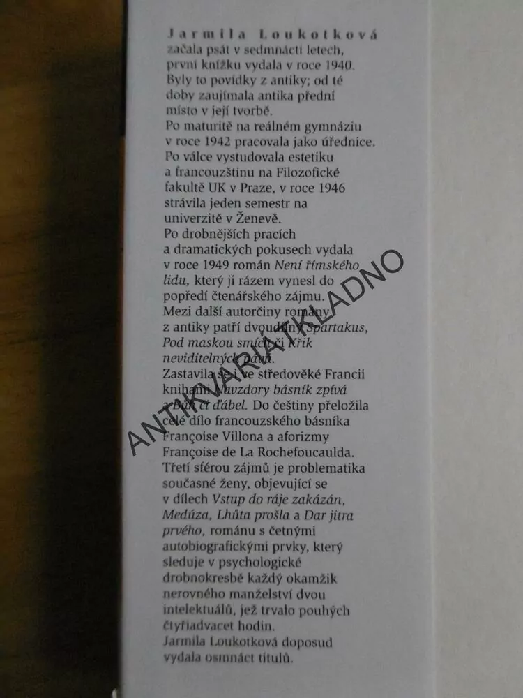 DAR JITRA PRVÉHO, JARMILA LOUKOTKOVÁ, **an
