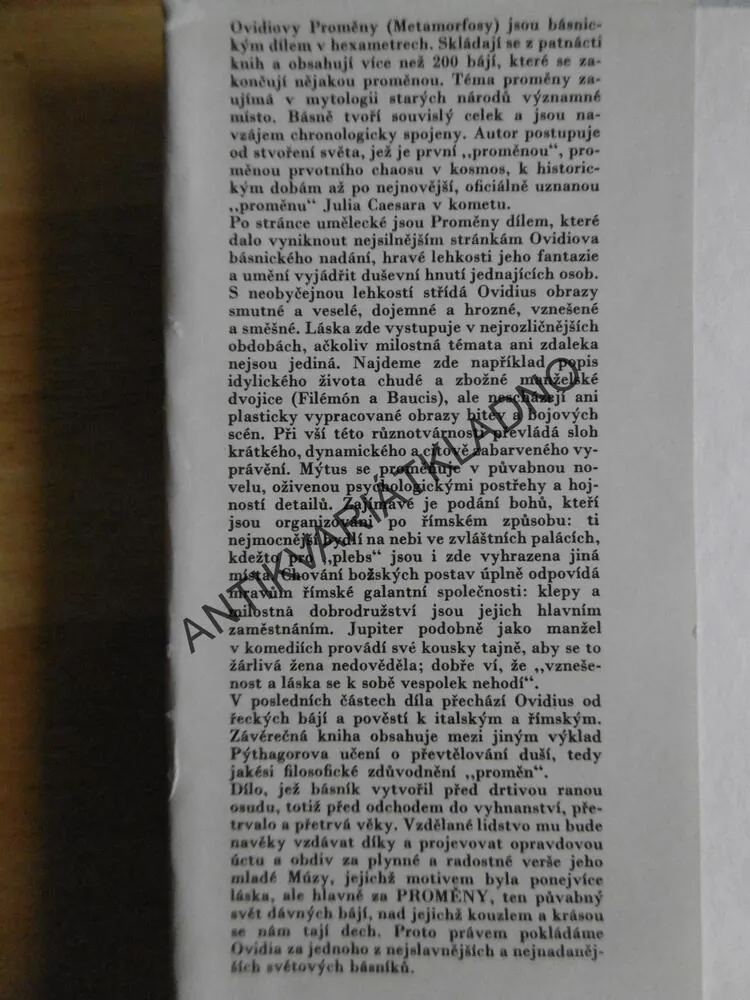 OVIDIUS PROMĚNY, ANTICKÁ KNIHOVNA