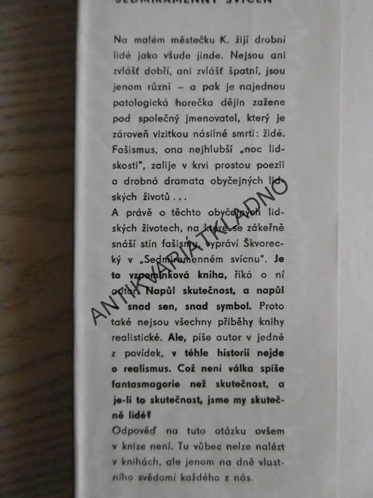SEDMIRAMENNÝ SVÍCEN, JOSEF ŠKVORECKÝ, **an