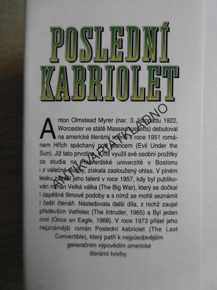 POSLEDNÍ KABRIOLET, ANTON MYRER, **an