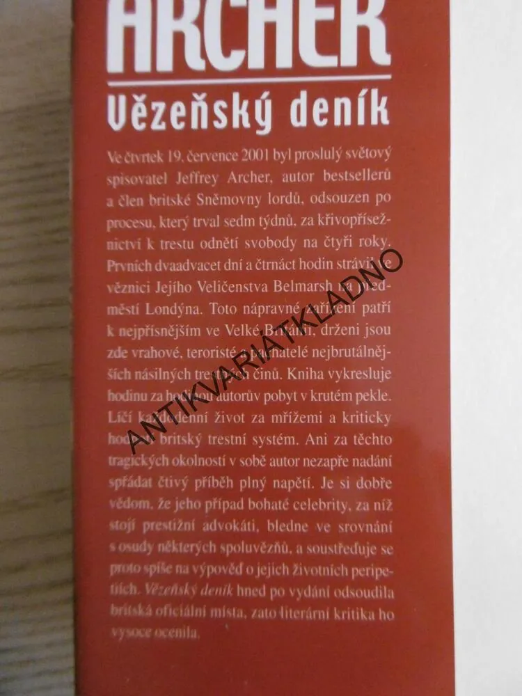 VĚZEŇSKÝ DENÍK, JEFFREY ARCHER, **an