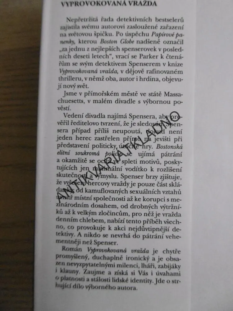 VYPROVOKOVANÁ VRAŽDA, ROBERT B. PARKER, **an