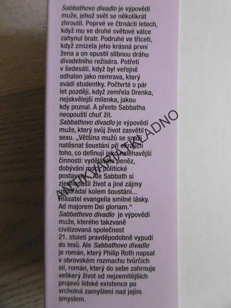 SABBATHOVO DIVADLO, PHILIP ROTH, **an