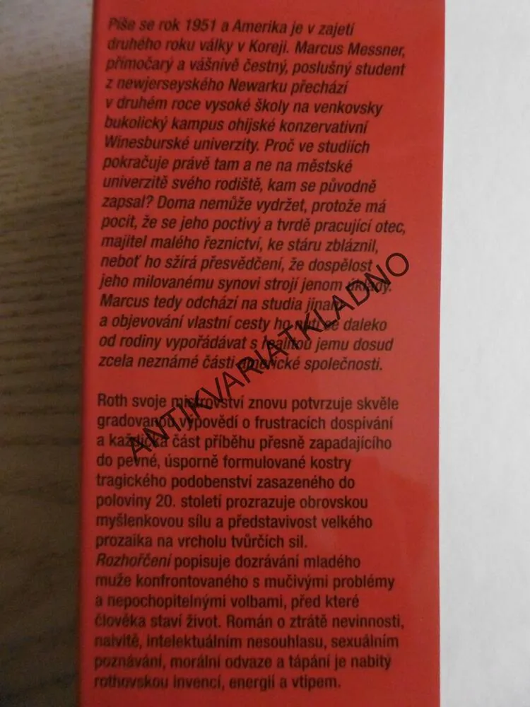 ROZHOŘČENÍ, PHILIP ROTH, **an
