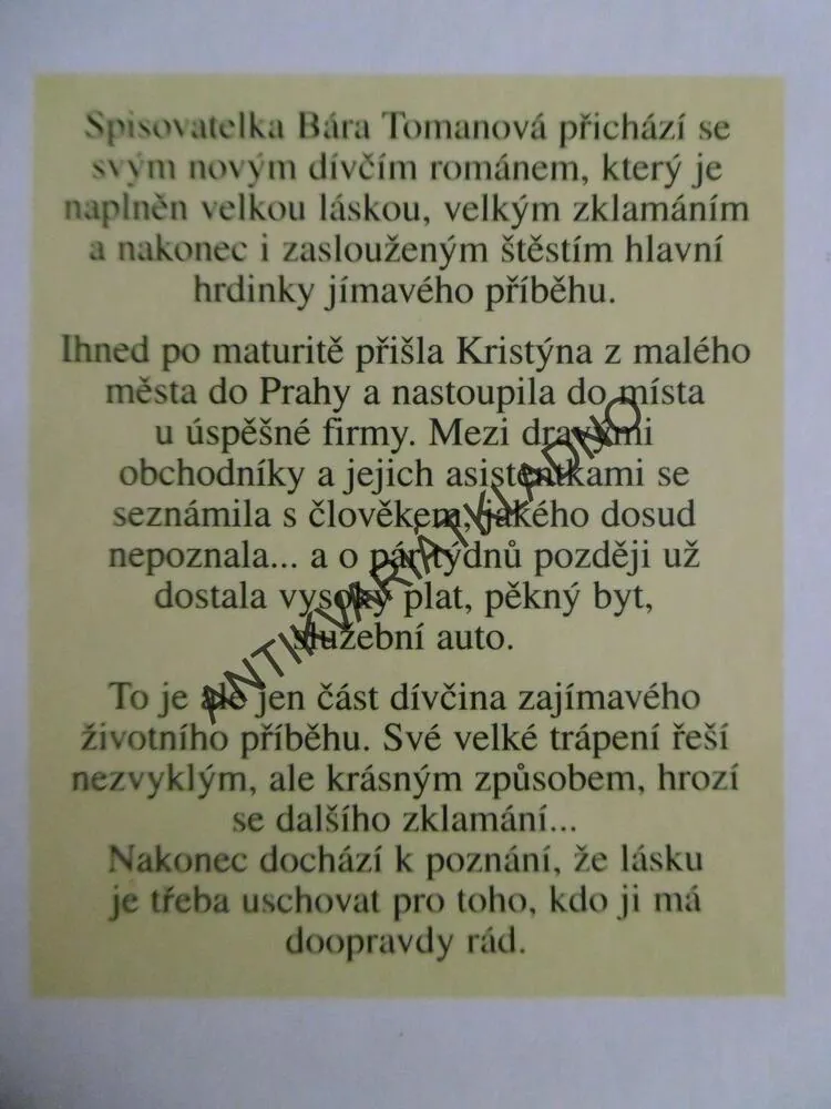 ÚSCHOVNA LÁSKY, BÁRA TOMANOVÁ, **an