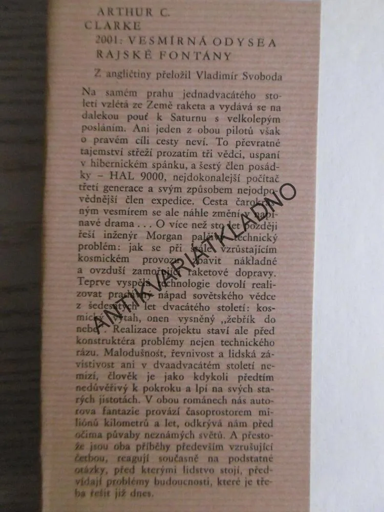 2001: VESMÍRNÁ ODYSEA, RAJSKÉ FONTÁNY, ARTHUR C.CLARKE, **an