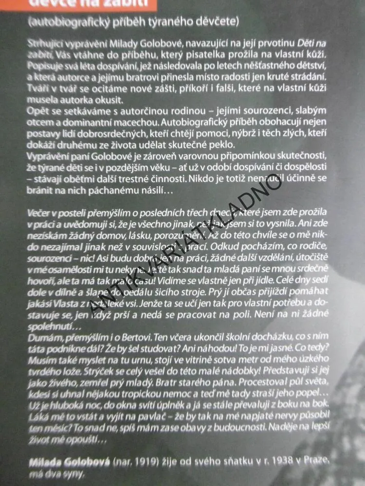DĚVČE NA ZABITÍ, MILADA GOLOBOVÁ, **an