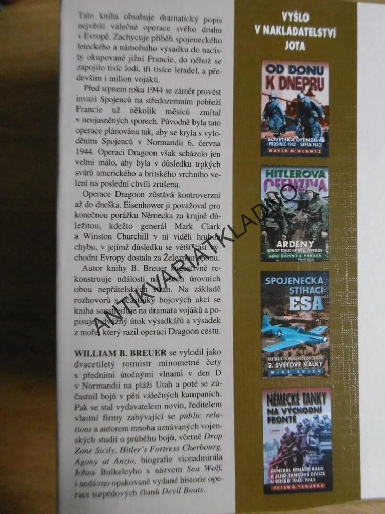 OPERACE DRAGOON, SPOJENECKÁ INVAZE NA JIHU FRANCIE, WILLIAM B.BREUER,