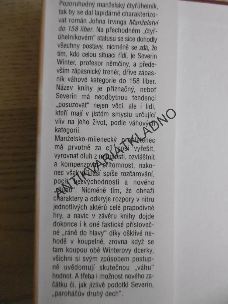 MANŽELSTVÍ DO 158 LIBER, JOHN IRVING, **an