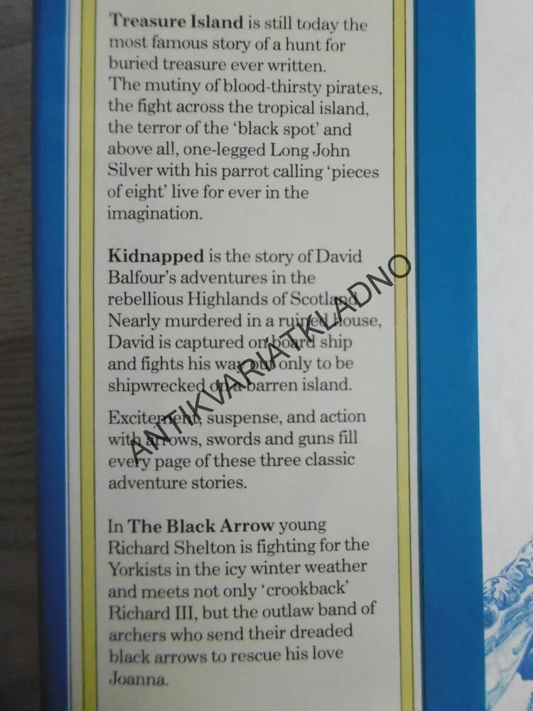 TREASURE ISLAND, KIDNAPPED, THE BLACK ARROW, R. L. STEVENSON, ANGLICKY, **an