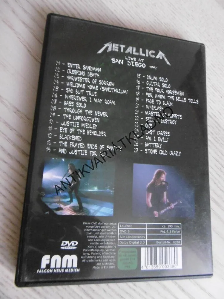 METALLICA, LIVE AT SAN DIEGO 1992, DVD HUDBA