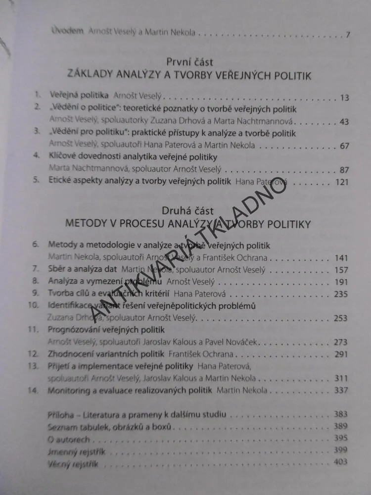 ANALÝZA A TVORBA VEŘEJNÝCH POLITIK, ARNOŠT VESELÝ, MARTIN NEKOLA, **an