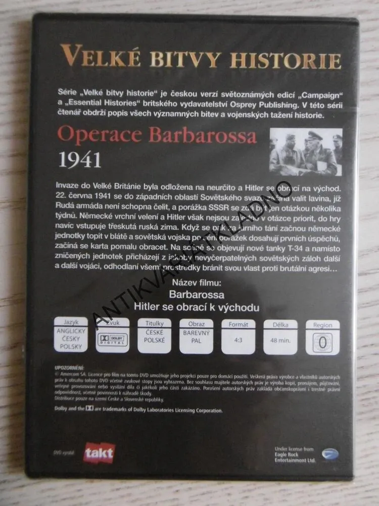 OPERACE BARBAROSSA 1941, VELKÉ BITVY HISTORIE, DVD FILM SVĚT.VÁLKA