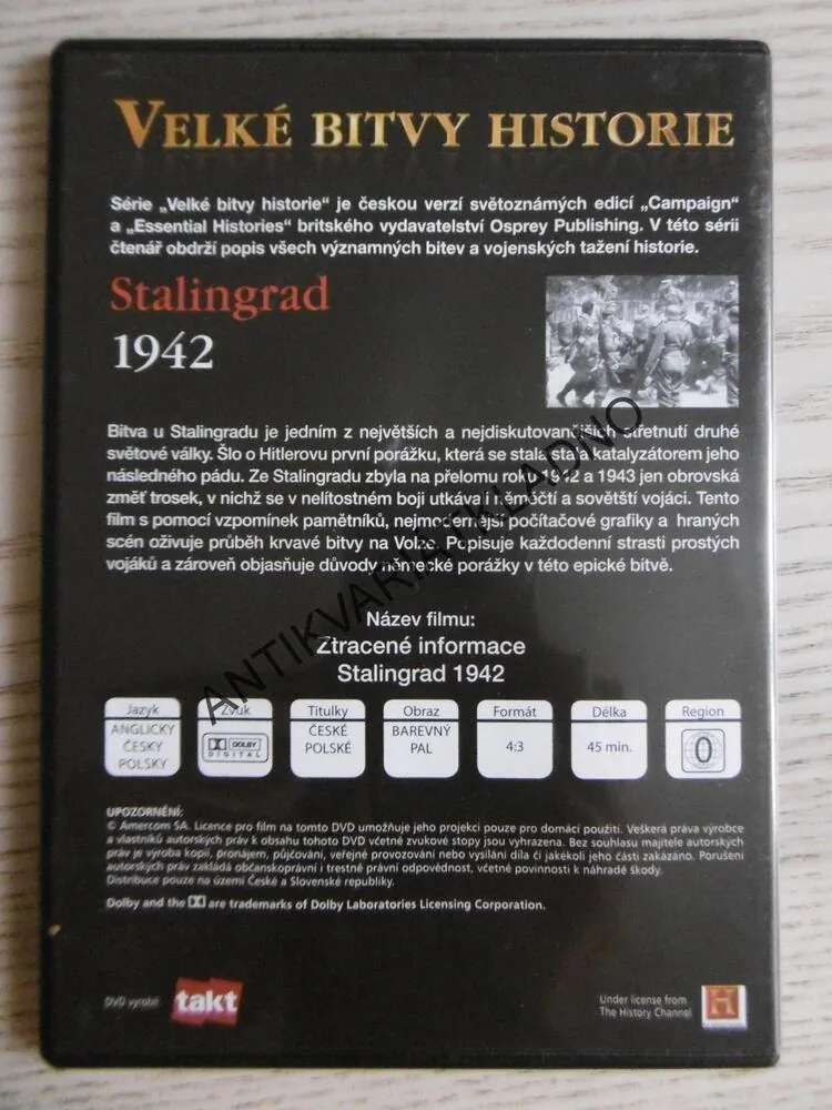 STALINGRAD 1942, VELKÉ BITVY HISTORIE, DVD FILM SVĚT.VÁLKA