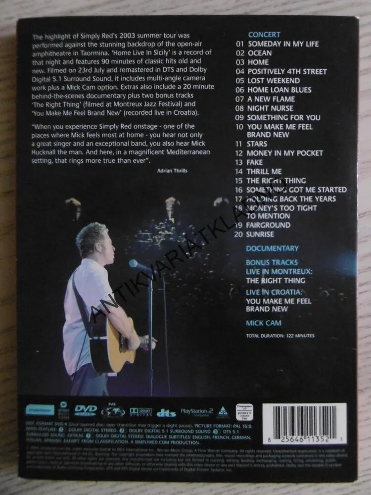 SIMPLY RED, HOME LIVE IN SICILY, DVD HUDBA