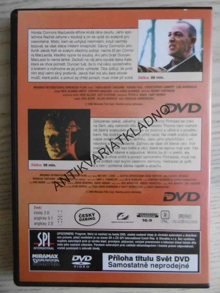HELLRAISER: INFERNO, HIGHLANDER: ENDGAME, DVD FILM 