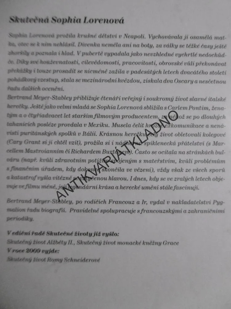 SKUTEČNÝ ŽIVOT SOPHIE LORENOVÉ, BERTRAND MEYER-STABLEY, VČETNĚ DVD, **an