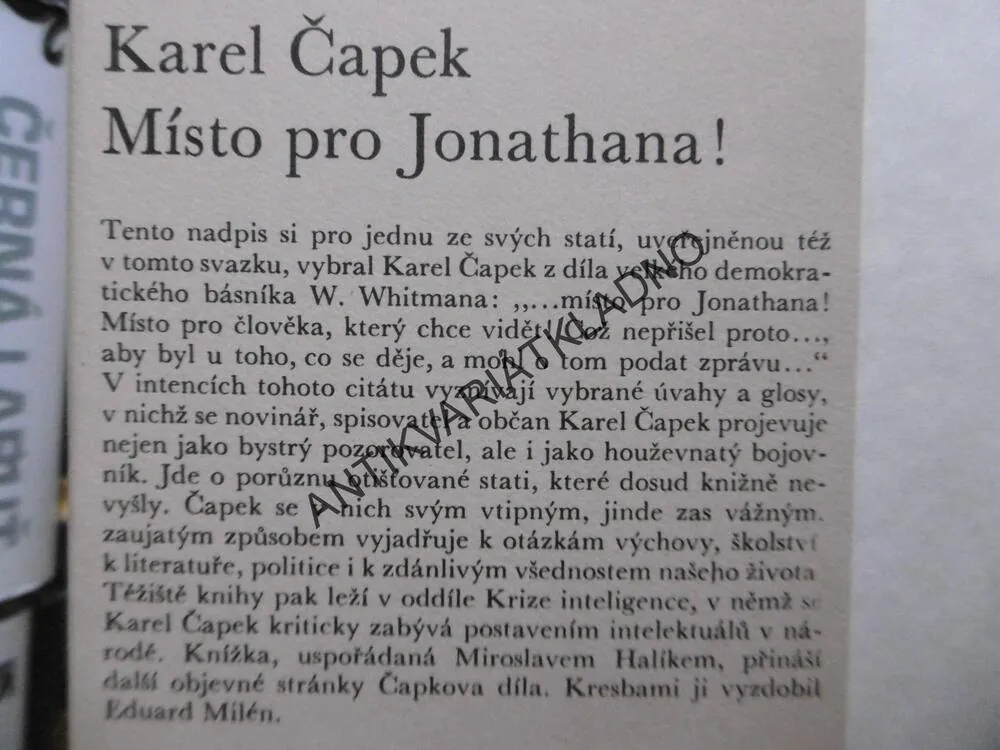 MÍSTO PRO JONATHANA!, KAREL ČAPEK, **an