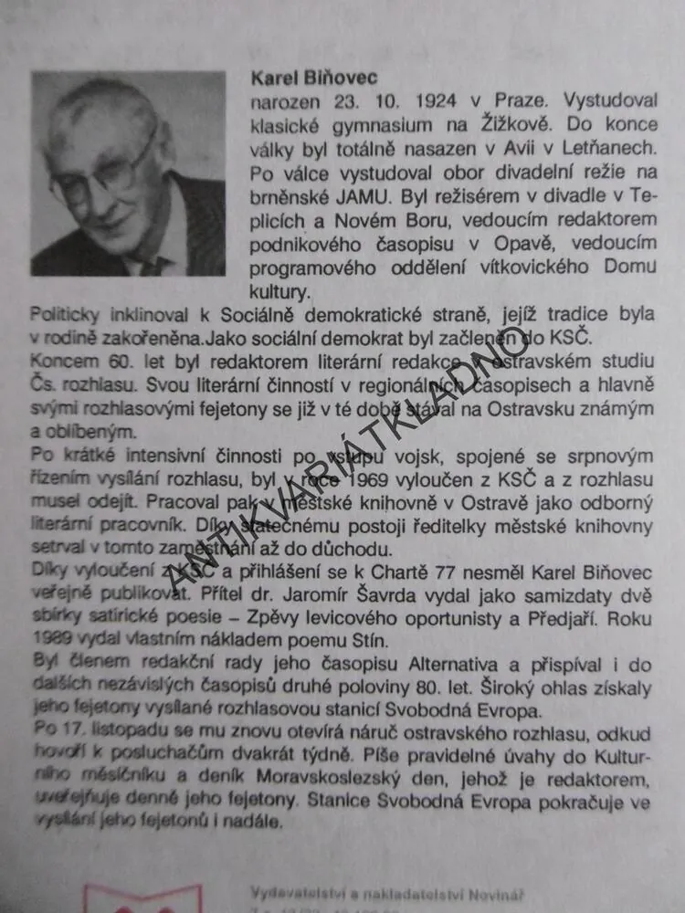 SLOVA DO PRANICE, KAREL BIŇOVEC, **an