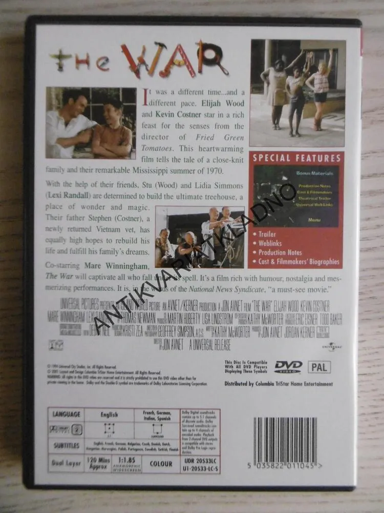 THE WAR, VÁLKA, ELIJAH WOOD, KEVIN COSTNER, DVD FILM POUZE ČESKÉ TITULKY