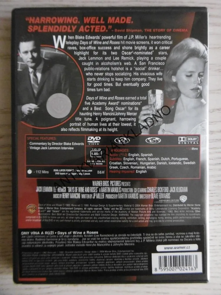 DAYS OF WINE AND ROSES, JACK LEMMON, DVD FILM POUZE ČESKÉ TITULKY