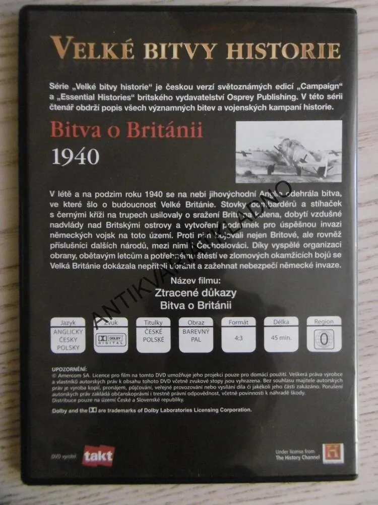 BITVA O BRITÁNII 1940, VELKÉ BITVY HISTORIE, DVD FILM VÁLKA