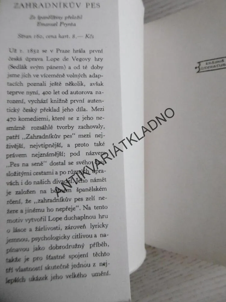 ZAHRADNÍKŮV PES, LOPE FÉLIX DE VEGA CARPIO, **an