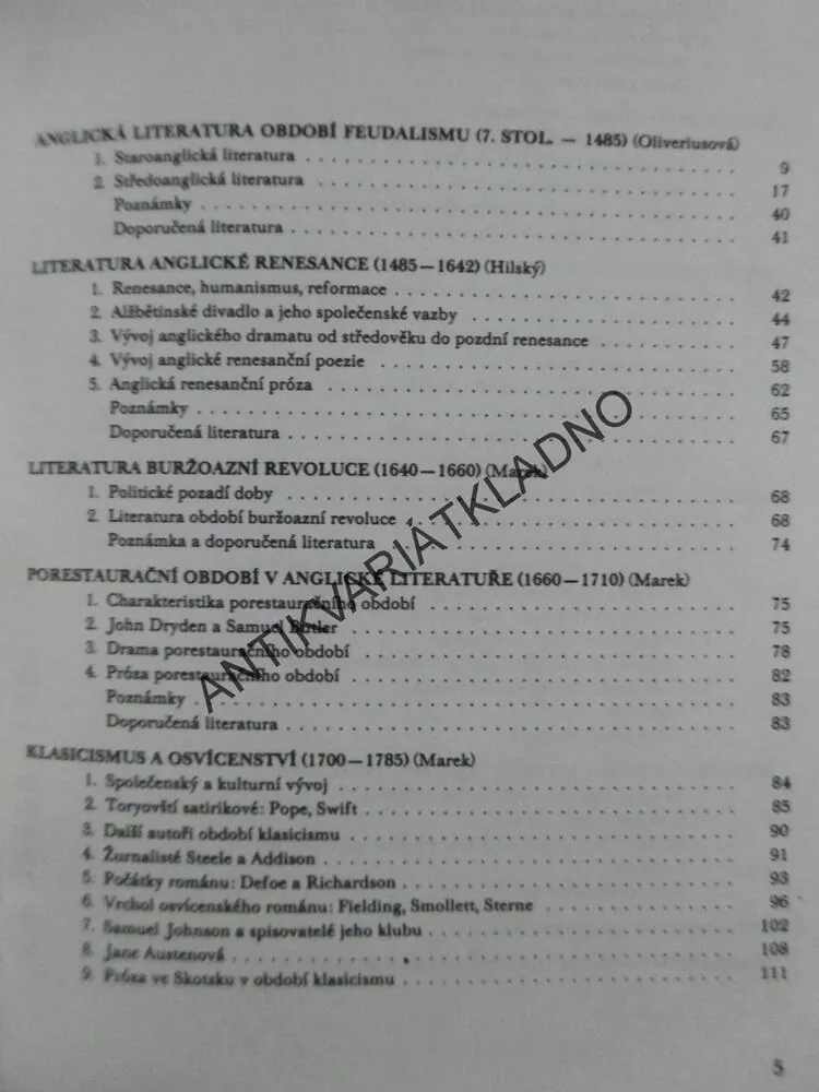 DĚJINY ANGLICKÉ LITERATURY, EVA OLIVERIUSOVÁ, **an