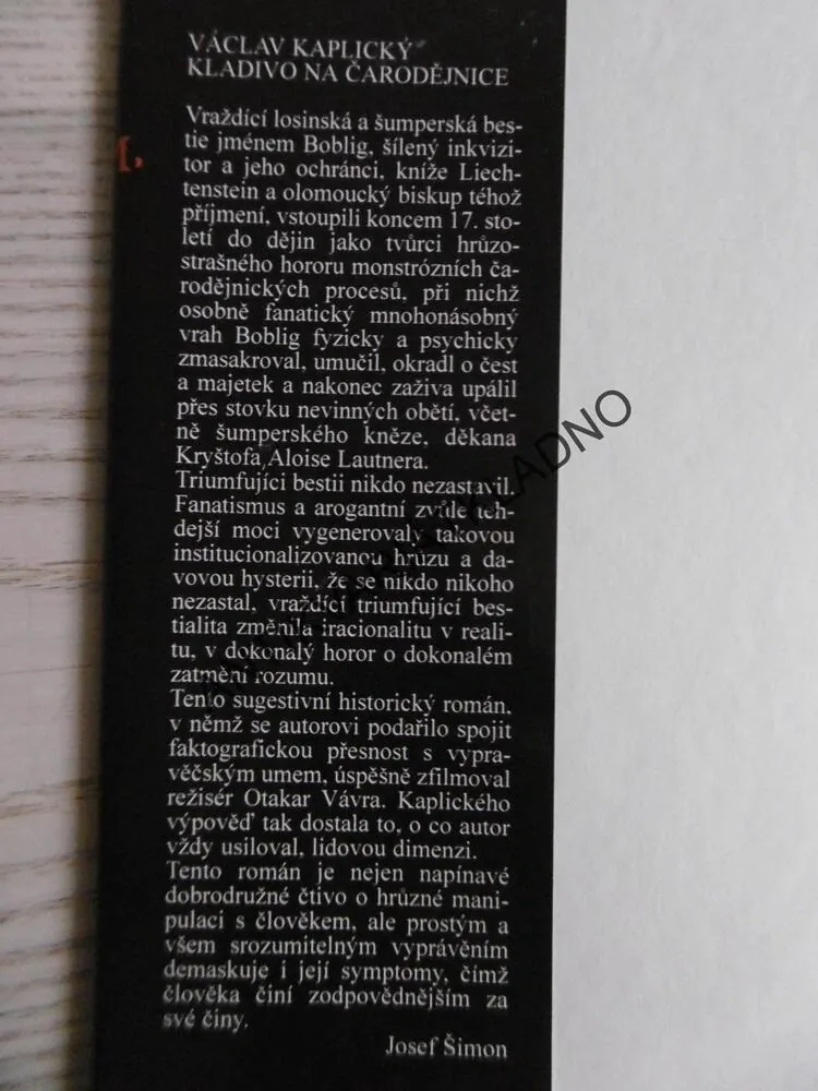 KLADIVO NA ČARODĚJNICE, VÁCLAV KAPLICKÝ, **an