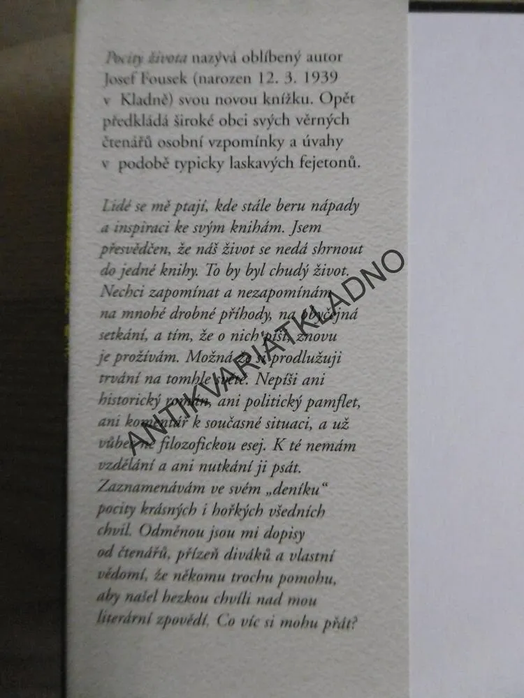 DENÍK STARÉHO MUŽE, JOSEF FOUSEK, **an