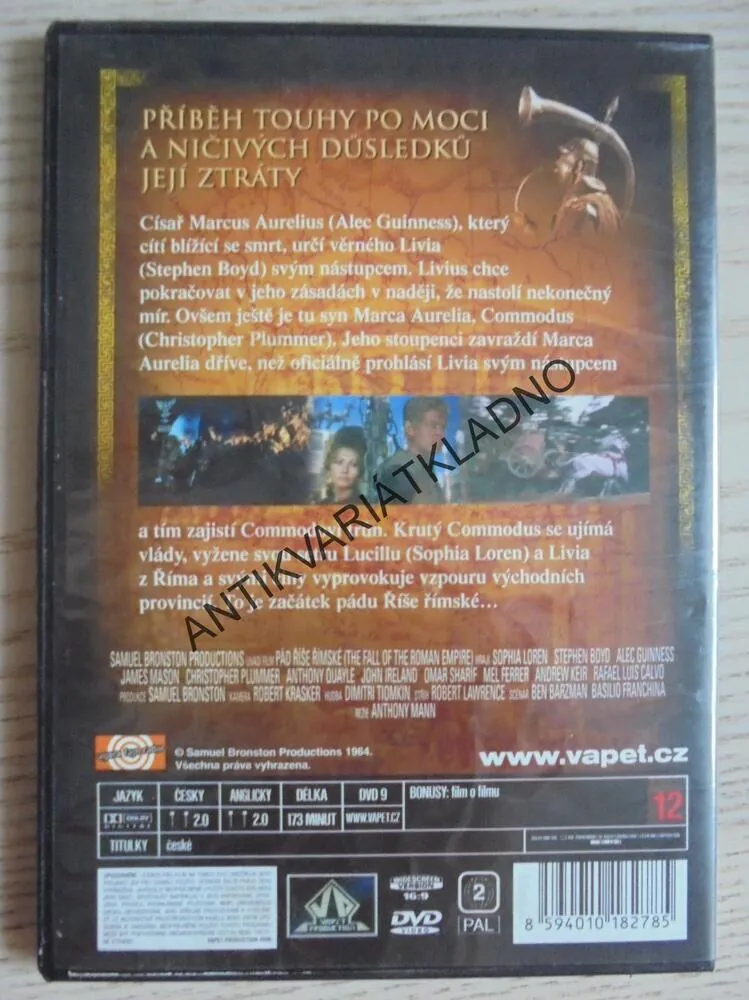 PÁD ŘÍŠE ŘÍMSKÉ, SOPHIA LOREN, DVD FILM