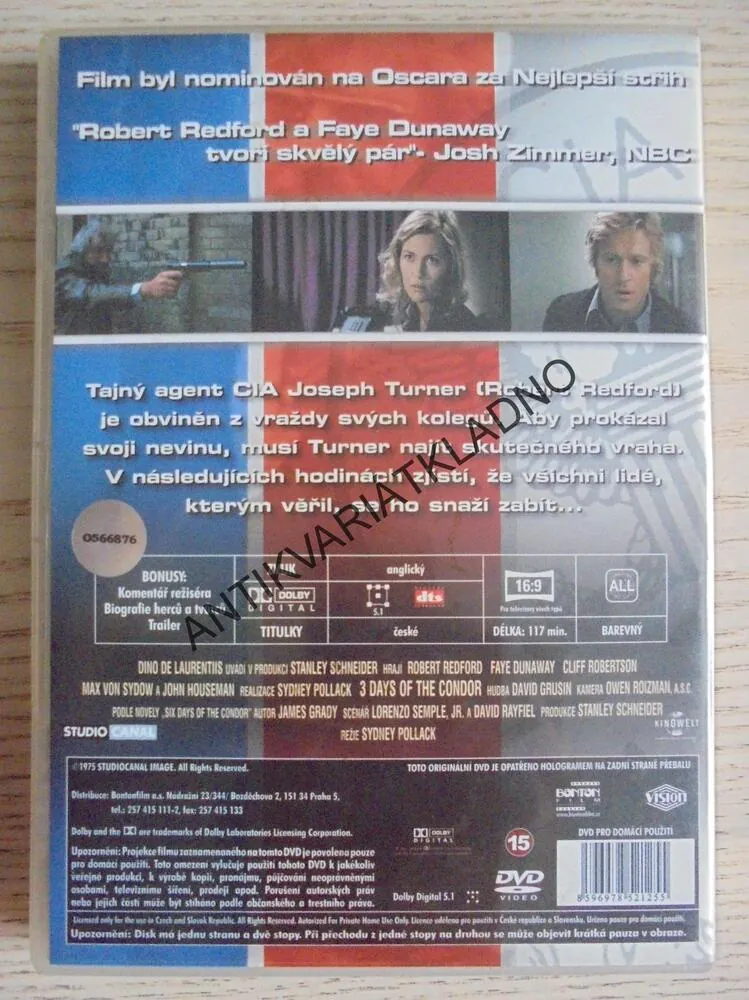 3 DNY KONDORA, ROBERT REDFORD, DVD FILM
