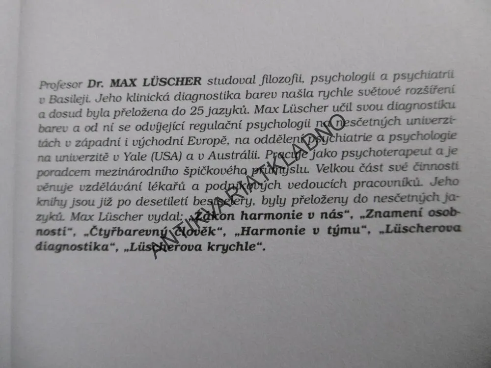 BARVY LÁSKY, MAX LÜSCHER, **an